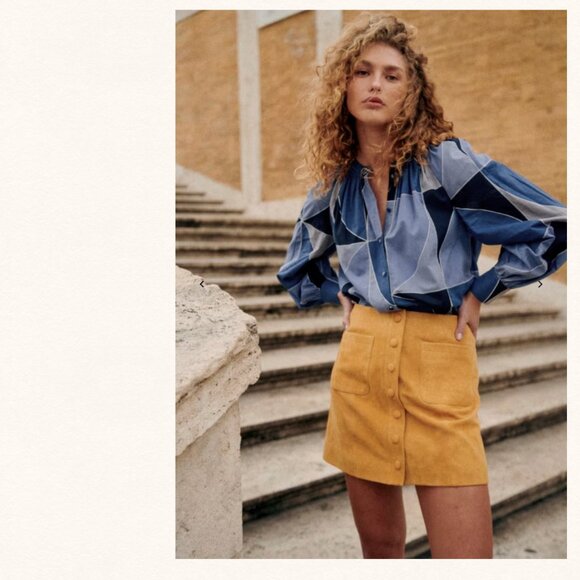 NWT Sezane Blue Geometric Patchwork Button Down Lealys Shirt 100% Cotton - Picture 12 of 12